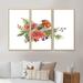 Red Barrel Studio® Robin Bird w/ Flowers - 3 Piece Floater Frame Graphic Art on Canvas Metal in Green/Red | 32 H x 48 W x 1 D in | Wayfair