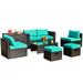 Costway 8 Pieces Patio Space-Saving Rattan Furniture Set with Storage Box and Waterproof Cover-Turquoise