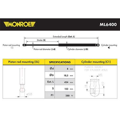 MONROE Gasfeder, Motorhaube 280N für OPEL 13349904 13395287 ML6400