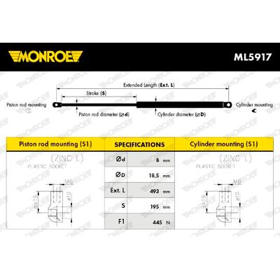MONROE Gasfeder, Koffer-/Laderaum 445N für TOYOTA 68950-0W251 68960-0W240 ML5917 Image
