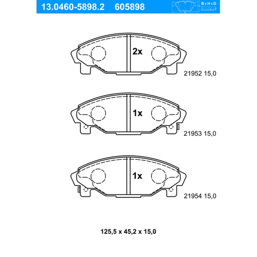 ATE Bremsbelagsatz, Scheibenbremse vorne rechts links für DAIHATSU 04491-87727-000 04491-87725-000 04491-87724-000 13.0460-5898.2