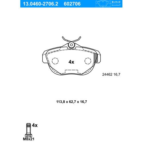 ATE Bremsbelagsatz, Scheibenbremse hinten rechts links für CITROËN 425329 13.0460-2706.2