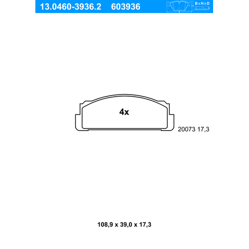 ATE Bremsbelagsatz, Scheibenbremse vorne rechts links für SEAT FIAT 5888154 4341534 5951897 13.0460-3936.2