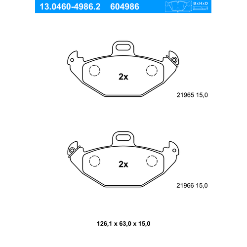 ATE Bremsbelagsatz, Scheibenbremse hinten rechts links für RENAULT 7701205491 13.0460-4986.2