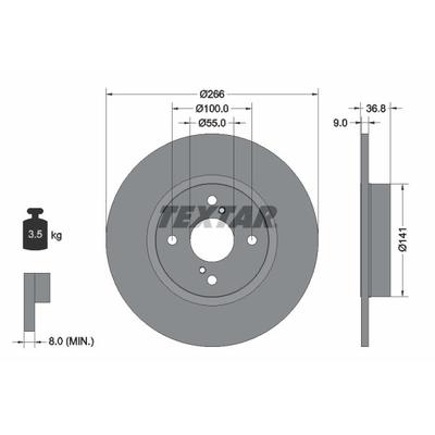 TEXTAR Bremsscheibe PRO hinten rechts links voll 266mm für TOYOTA 4243112150 4243112170 92169203