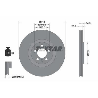 TEXTAR Bremsscheibe PRO+ vorne rechts links innenbelüftet 310mm für SKODA VW SEAT AUDI 6R0615301E 6R0615301B 92275905