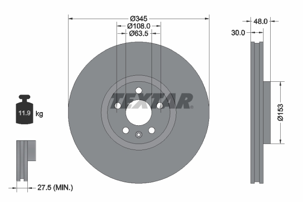 TEXTAR Bremsscheibe PRO+ 92289805 vorne rechts links belüftet 345mm für POLESTAR VOLVO 32300811 31471752 31400568 Image
