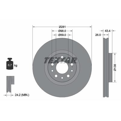 TEXTAR Bremsscheibe PRO vorne rechts links innenbelüftet 281mm für FIAT 52017292 52067393 52017293 92304803