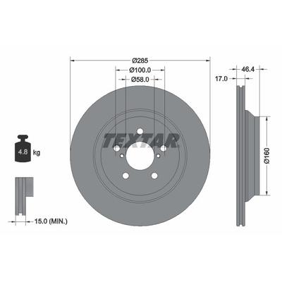 TEXTAR Bremsscheibe PRO hinten rechts links innenbelüftet 285mm für SUBARU 26700FL000 92309303