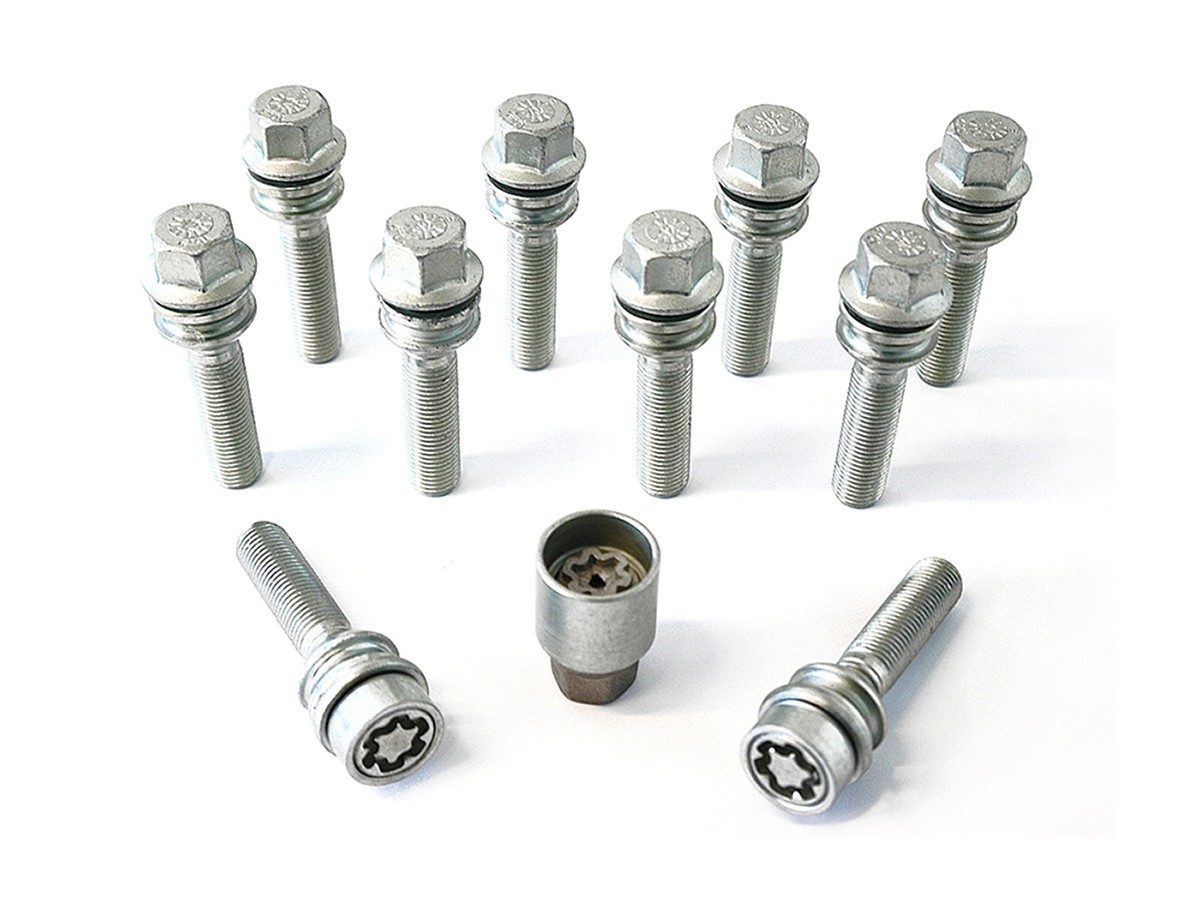 H&R 10x Schraube mit bewegl. Kugelbund M14x1,5x59mm SW19 R14mm 1455907SET Radschraube Silber Image