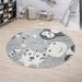 Animal Kids Rug Round with Penguin Koala Bear Tiger and Hippo in Grey