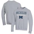 Men's Champion Gray Michigan Wolverines Baseball Stack Pullover Crewneck Sweatshirt