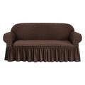 THJ Universal Sofa Covers, Polyester Spandex Fabric 1 2 3 4 Seater Slipcover Couch Covers, Elastic Full Covered Sofa Protector, with Skirt Extra Large (Dark brown,3 Seater/Sofa)