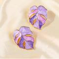 Free People Jewelry | Gold Enamel Leaf Earrings | Color: Gold/Purple | Size: Os