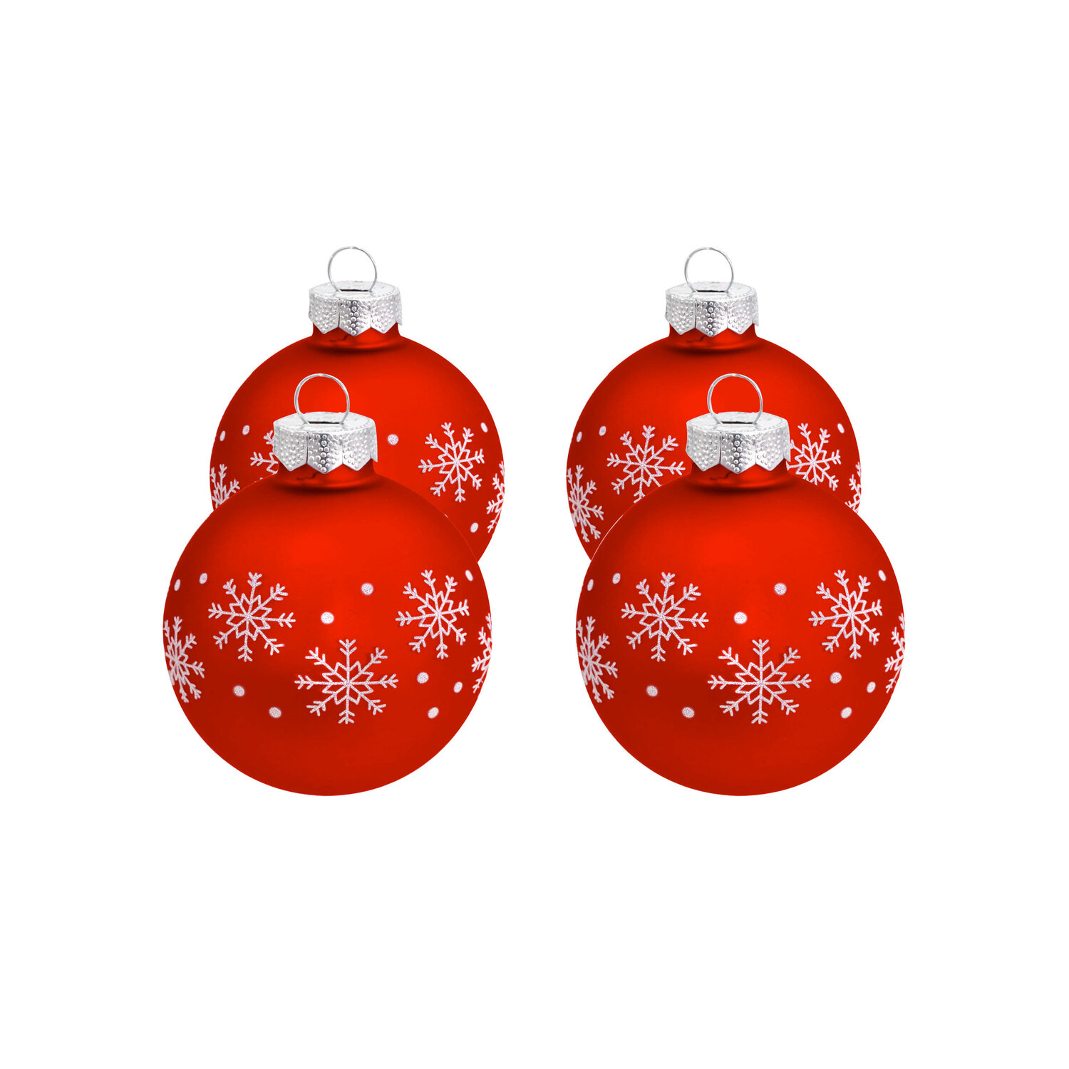 Weihnachtskugeln Schneeflocke aus Glas, rot, 6 cm Ø, 4 Stück