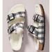 Anthropologie Shoes | Birkenstock Plaid Arizona Shearling-Lined Sandals - Black & White | Color: Black/White | Size: 36eu