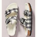 Anthropologie Shoes | Birkenstock Plaid Arizona Shearling-Lined Sandals - Black & White | Color: Black/White | Size: 40eu