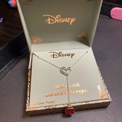 Disney Jewelry | Disney Snow White Fine Silver Plated Necklace With Crystal Drop Apple Charm | Color: Red/Silver | Size: Os
