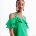 J. Crew Tops | J. Crew Silk Green Cold Shoulder Top Size 0 | Color: Green | Size: 0