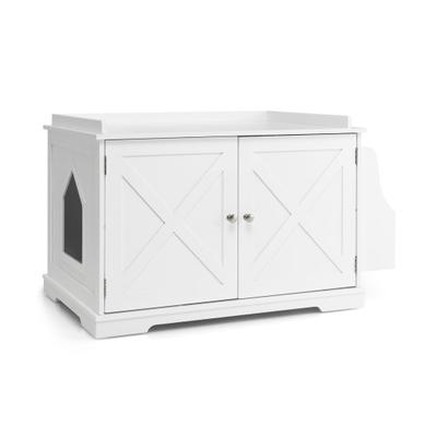 Costway Large Wooden Cat Litter Box Enclosure with the Storage Rack-White