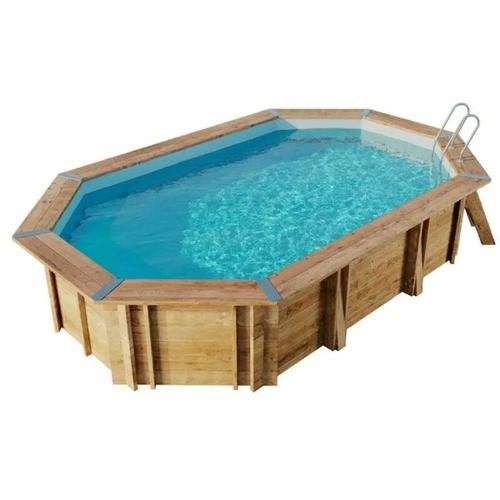 Holz Pool Baros, Aufstellpool 436 x 336 x 119 cm, Einbaupool rechteckig, inkl. Sandfilteranlage,
