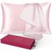 2pcs Double-Sided Silk Pillow Cases with Hidden Zipper