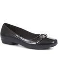 Pavers Ladies Slip-On Ballerina Pumps - Black Patent Size 8 (41)