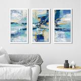 Wrought Studio™ "Wave Breaker" By Silvia Vassileva 3 Piece Print On Acrylic Plastic/Acrylic in Blue/White/Yellow | 33.5 H x 52.5 W x 1 D in | Wayfair