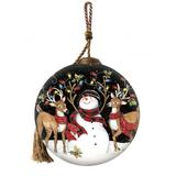The Holiday Aisle® Snowman & Reindeer in Holiday Lights Ball Ornament Glass in Black/Brown/White | 3 H x 3 W x 3 D in | Wayfair