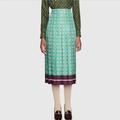 Gucci Skirts | Gucci 409370 Gg Print Pleated Skirt 100% Silk -Acqua -Gucci Size 38 -Nwt | Color: Green | Size: Gucci 38