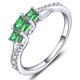 YL Engagement Ring 925 Sterling Silver Princess cut May Birthstone Simulated Emerald 3 Stone Wedding Ring for Women Bride(SizeP)