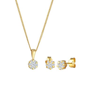 Elli DIAMONDS - Blume Klassisch Diamanten (0.36 ct.) 585 Gelbgold Schmuck-Set Damen