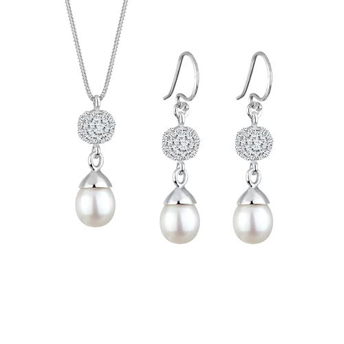 Elli – Elli Schmuckset Perle Kristalle 925 Silber Schmuck-Set Damen