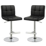 Ebern Designs Square Pattern Adjustable Height Swivel Bar Stool, Set Of 2 Leather/Genuine Leather in Black | Wayfair