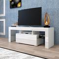 Orren Ellis TV Stand w/ LED RGB Lights, Modern Entertainment Center Media Console Table Gaming, 55" w/Drawer Wood in White | Wayfair