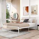 17 Stories Queen Size Metal Platform Bed Frame w/ Sockets, USB Ports & Slat Support, No Box Spring Needed Metal in White | 39 H in | Wayfair