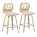 Folia Mid-Century Modern Counter Stool in Natural Wood, Cream Faux Leather, and Chrome Footrest by LumiSource - Set of 2 - Lumisource B26-FOLIA2-SWVS NACR2