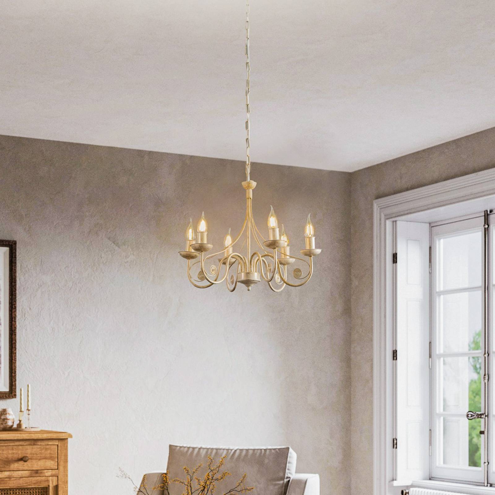 Kronleuchter Ayleen Lamkur, dimmbar, weiß / opal, für Wohn- / Esszimmer, Metall, Antik, Kronleuchter