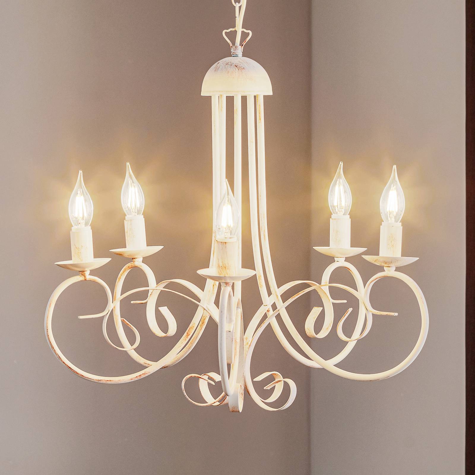 Kronleuchter Pompei ONLI, dimmbar, weiß / opal, für Wohn- / Esszimmer, Metall, Landhaus / Rustikal, Kronleuchter