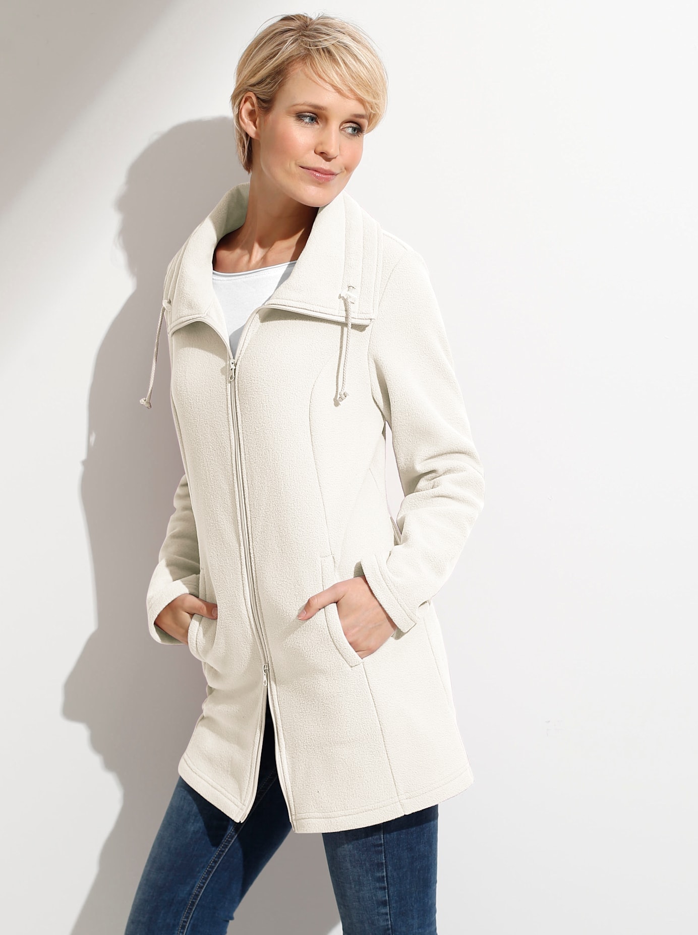 Fleecejacke CLASSIC BASICS, Damen, Gr. 54, weiß (wollweiß), 100% Polyester, unifarben, Jacken Image
