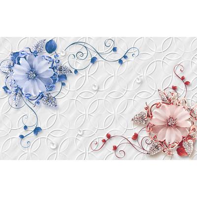 Fototapete PAPERMOON "Muster mit Blumen rot blau", bunt, B:5,00m L:2,80m, Vlies, Tapeten