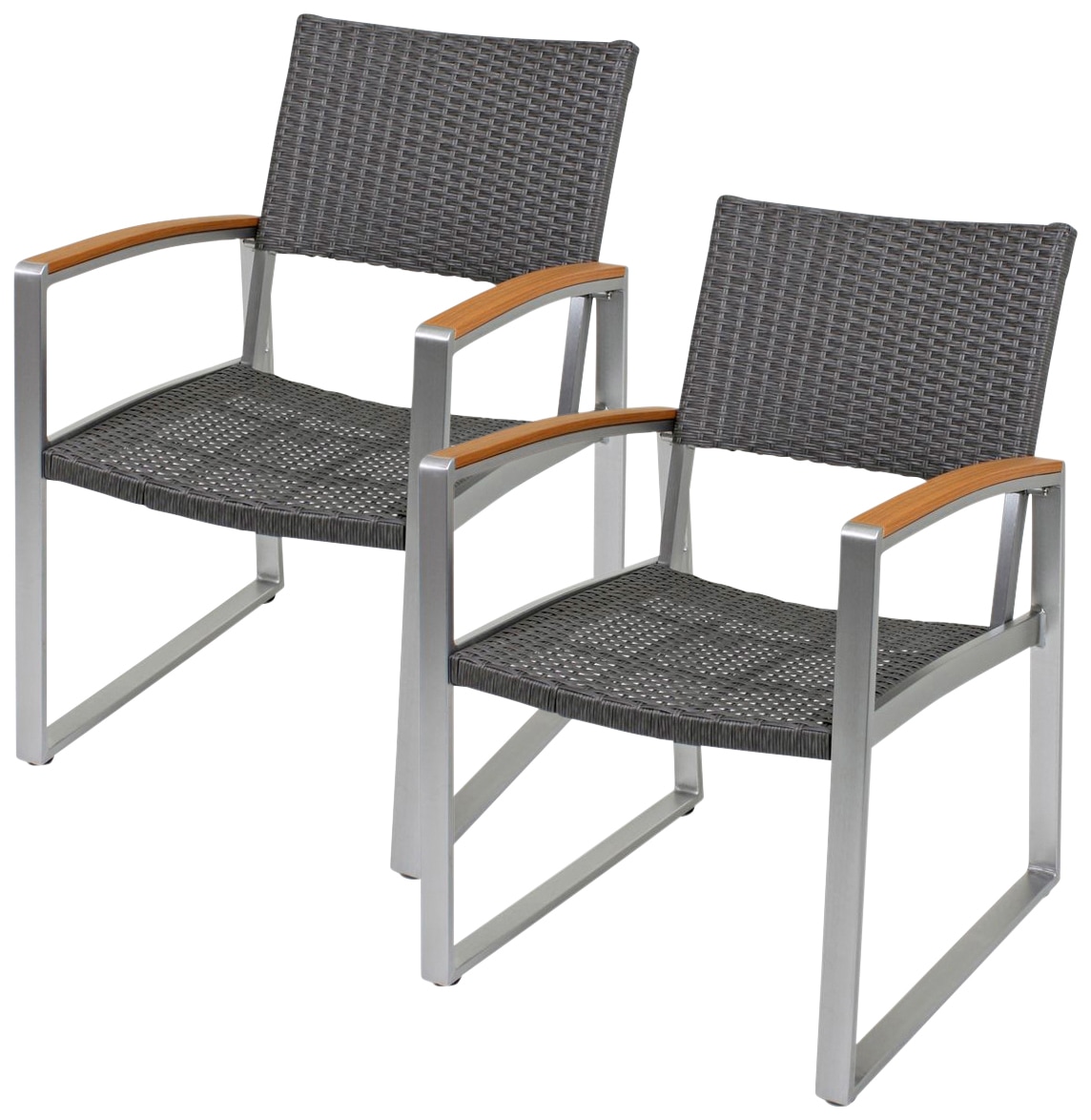 Gartenstuhl GARDEN PLEASURE "AVA", grau, B:66cm H:84cm T:56cm, Kunststoff, Stühle, 2er Set, Polyrattan/Teakholz, altweiß Image