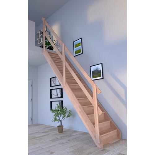 „STARWOOD Raumspartreppe „“Massivholz Rhodos, mit Holzgeländer““ Treppen Durchgehende Wangenteile Gr. gerade, beige (natur) Treppen“