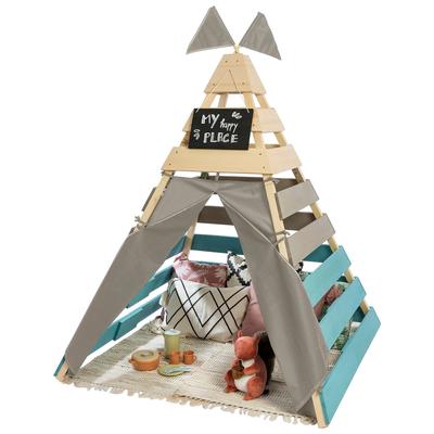 Spielhaus MUDDY BUDDY "Tipi-Zelt Dreamer" Spielhäuser blau (natur - warmgrau petrolblau) Kinder Holzschutz vorbehandelt, BxTxH: 135x135x170 cm