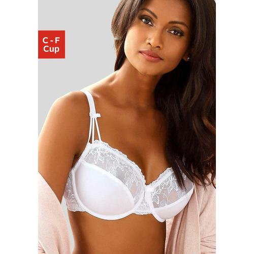 Bügel-BH NUANCE Gr. 105, Cup F, weiß (uni, weiß) Damen BHs BH Bügel-BH Hochzeitsdessous Hochzeitswäsche Spitzen-BH Spitzenwäsche Große Größen-BHs mit Stickereispitze, Dessous