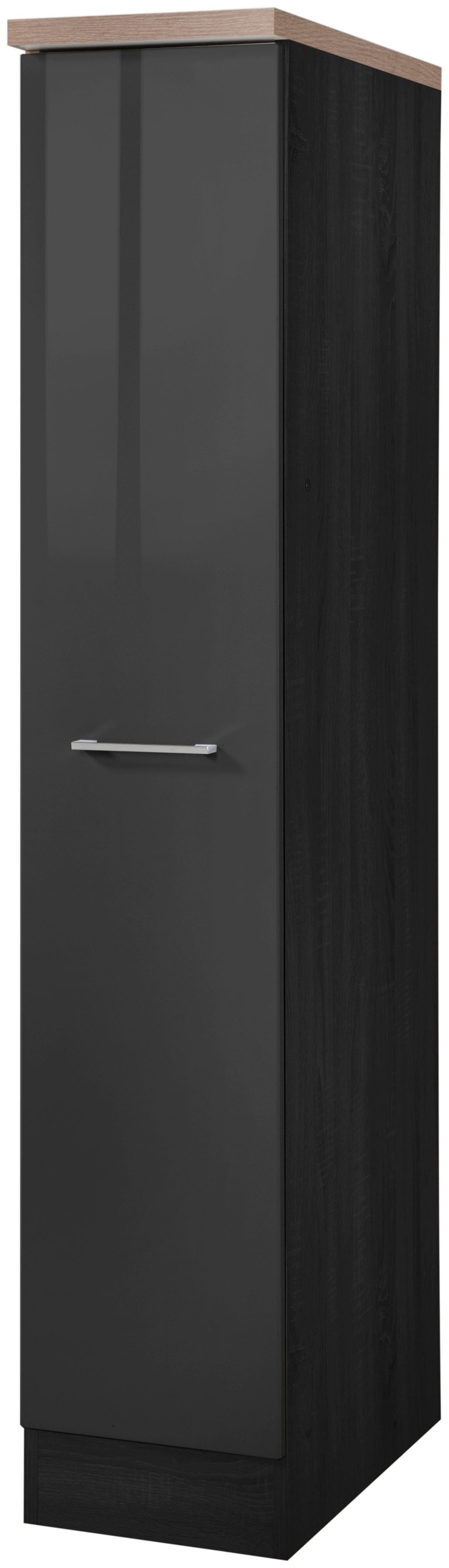 Apothekerschrank KOCHSTATION "KS-Wien", grau (grau hochglanz), B:30cm H:165cm T:60cm, Holzwerkstoff, MDF, Schränke, Apothekerschrank, Höhe 165 cm