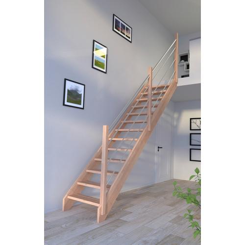 „STARWOOD Systemtreppe „“Massivholz Mykonos, Holz-Edelstahl Rechts““ Treppen Durchgehende Wangenteile Gr. gerade, beige (natur) Treppen“