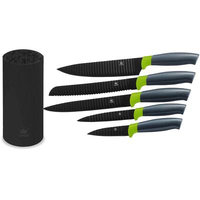 Messerblock KING "Carbon Optic", schwarz (schwarz, grün), H:22,5cm Ø:12cm, Messerblöcke, Wellenschliff