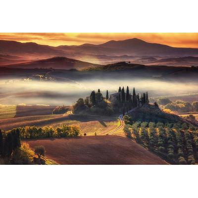 Fototapete PAPERMOON "Landschaft mit Feldern", bunt, B:4,50m L:2,80m, Vlies, Tapeten Image