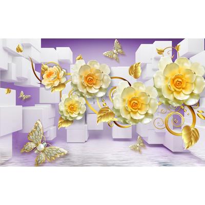 Fototapete PAPERMOON "Abstrakt mit Blumen", bunt, B:4,00m L:2,60m, Vlies, Tapeten Image